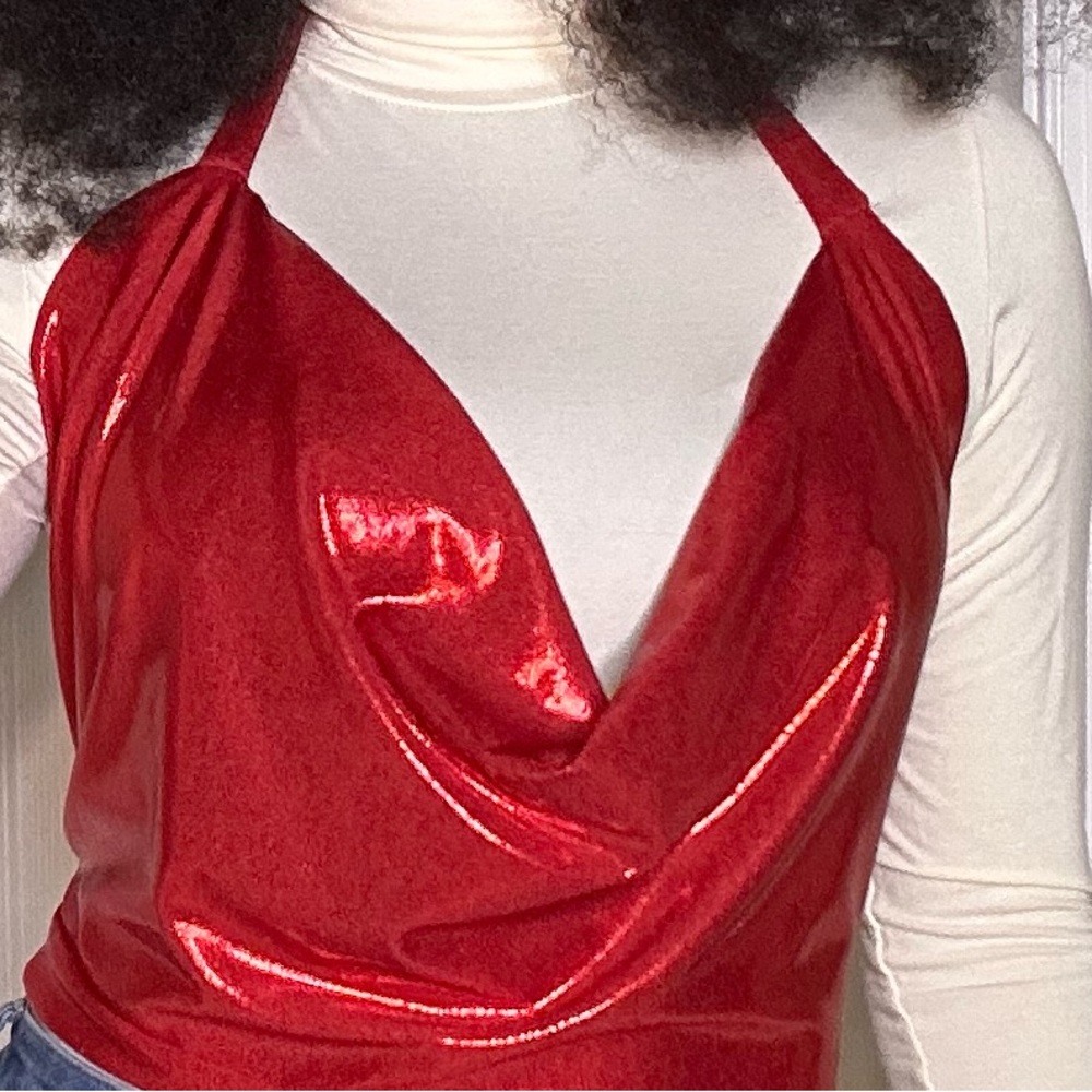 Show Stopping Shiny Red Crop Top